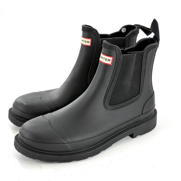 Hunter Commando Chelsea Boots 10 Black NWOT Ankle Booties Rain Wellies - Picture 2 of 8